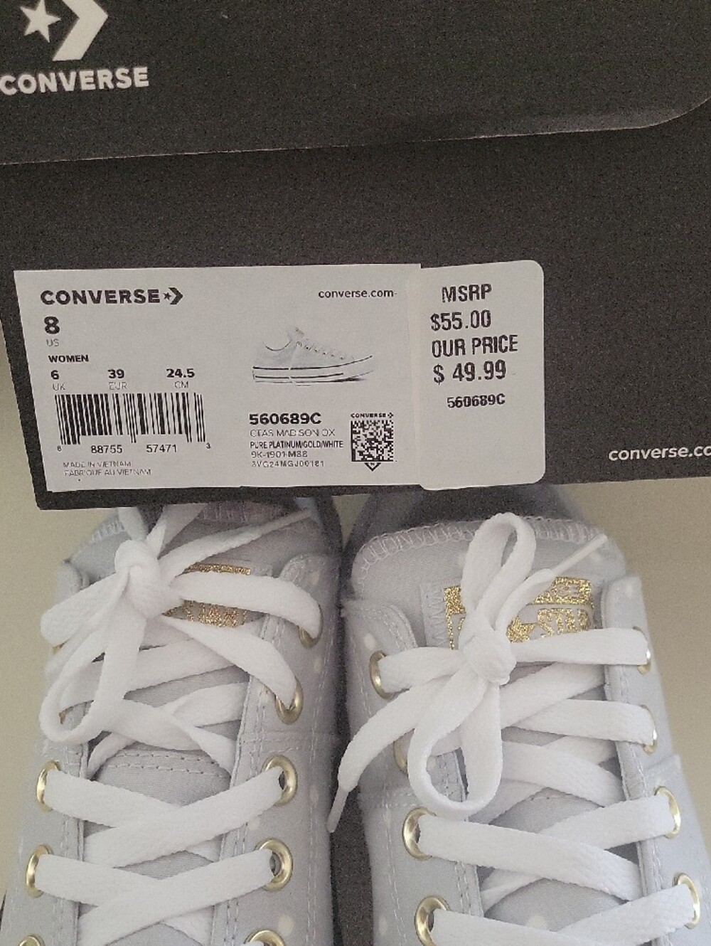 Converse Women's Grey Polkadot Canvas Low-Top Sneakers with Gold Eyelets - Picture 6 of 14